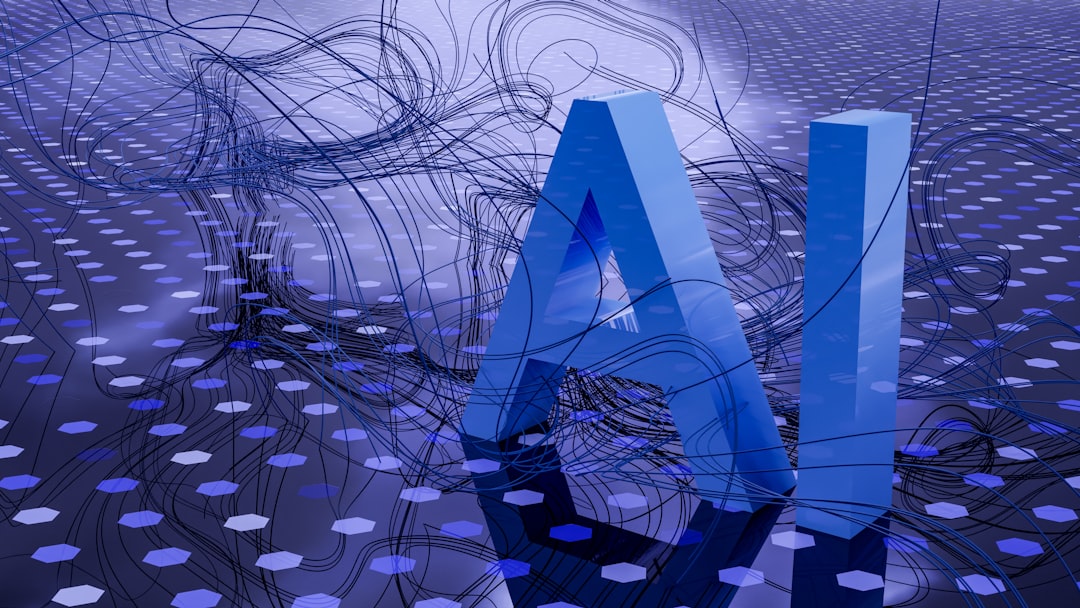 Photo by Steve A Johnson 3D rendered ai text on dark digital background